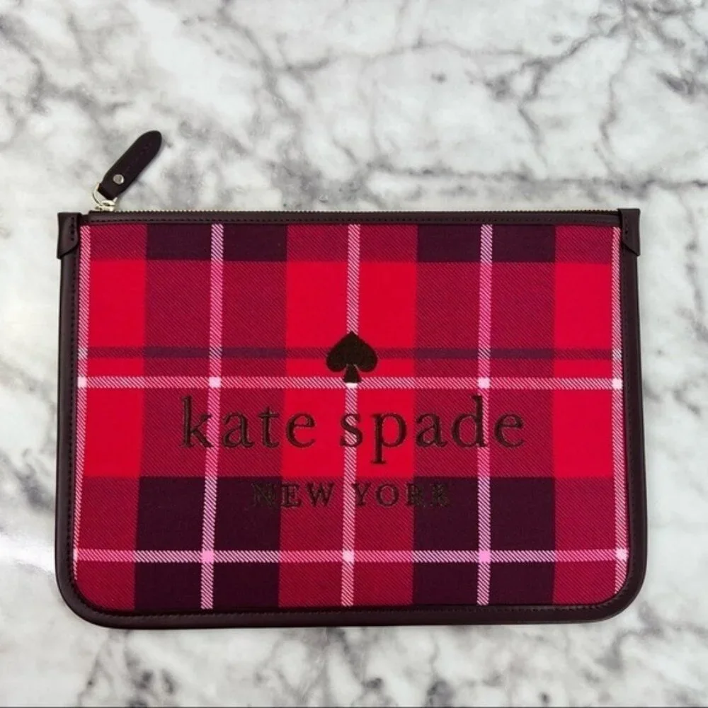 Kate Spade Ella Plaid Large Zip Pouch